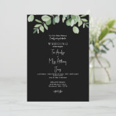 Einfache Eukalyptus Greenery Black Wedding Einladung (Stehend Vorderseite)
