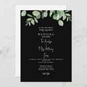 Einfache Eukalyptus Greenery Black Wedding Einladung (Vorne/Hinten)