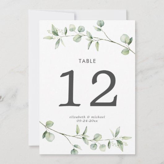 Einfache Eukalyptus Große Hochzeit-Tischnummer (Rückseite)