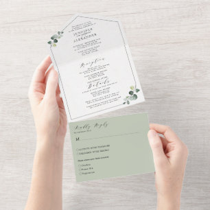 Einfache Eukalyptus-Grün-Hochzeit All In One Einladung