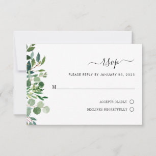 Einfache Eukalyptus Grüne Botanische Hochzeit RSVP Karte