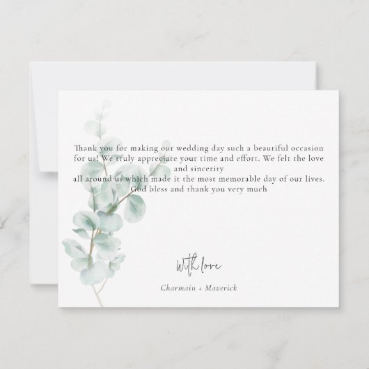 Einfache Eukalyptus-Grüne Dankeskarte (Rückseite)