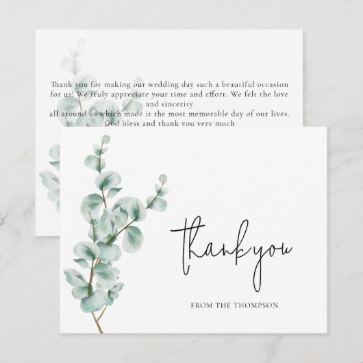 Einfache Eukalyptus-Grüne Dankeskarte (Vorne/Hinten)