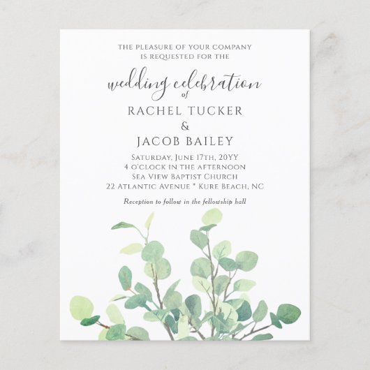 Einfache Eukalyptus-Grüne Einladung zur Hochzeit (Vorderseite)