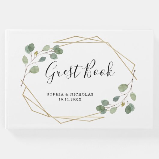 Einfache Eukalyptus-Grüne | geometrisch Gästebuch (Vorderseite)