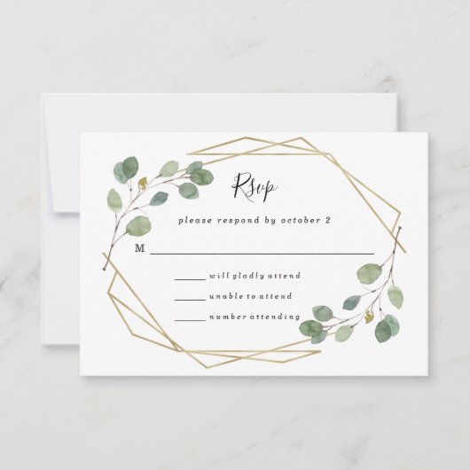 Einfache Eukalyptus-Grüne | Geometrische Hochzeit RSVP Karte (Vorderseite)