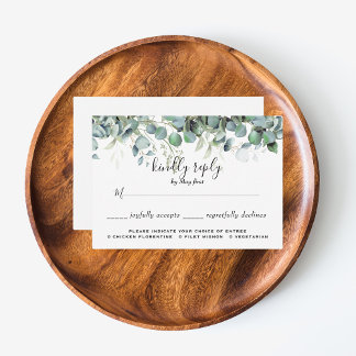 Einfache Eukalyptus-Grüne Hochzeitsmahlzeit RSVP Karte