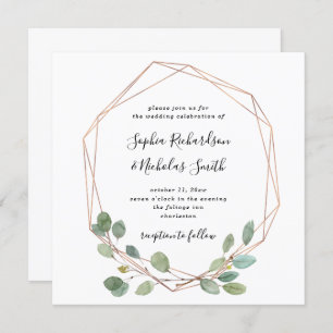 Einfache Eukalyptus-Grüne   Rose Gold Geo Wedding Einladung