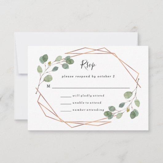 Einfache Eukalyptus-Grüne | Rose Gold Geo Wedding RSVP Karte (Vorderseite)