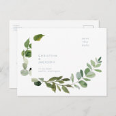 Einfache Eukalyptus-Hochzeit Sichern Sie das Datum Postkarte (Vorne/Hinten)