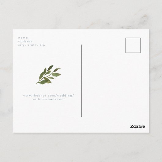Einfache Eukalyptus-Hochzeit Sichern Sie das Datum Postkarte (Rückseite)