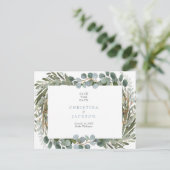 Einfache Eukalyptus-Hochzeit Sichern Sie das Datum Postkarte (Stehend Vorderseite)