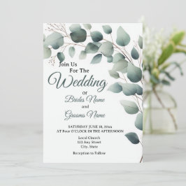 Einfache Eukalyptus-Hochzeitseinladung Einladung