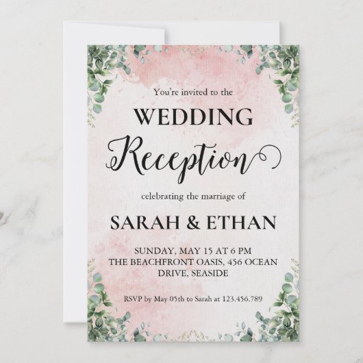 einfache Eukalyptus-Hochzeitsempfang Einladung (Vorderseite)