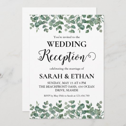 einfache Eukalyptus-Hochzeitsempfang Einladung (Vorne/Hinten)