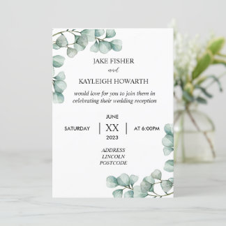 Einfache Eukalyptus-Hochzeitsempfangs-Einladung Einladung