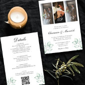 Einfache Eukalyptus Leaf & 3 Foto QR Code Hochzeit Einladung