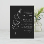 Einfache Eukalyptus-Linie Zeichnend Schwarz-weiße  Einladung (Stehend Vorderseite)