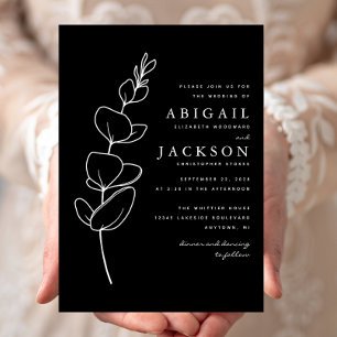 Einfache Eukalyptus-Linie Zeichnend Schwarz-weiße  Einladung