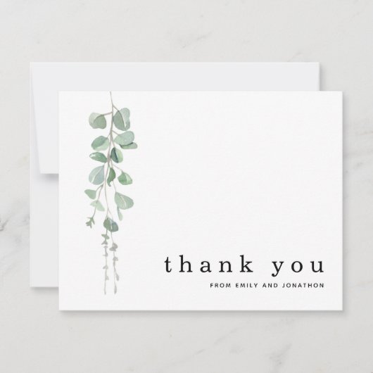 Einfache Eukalyptus-Namen für Hochzeiten Vielen Da Mitteilungskarte (Vorderseite)