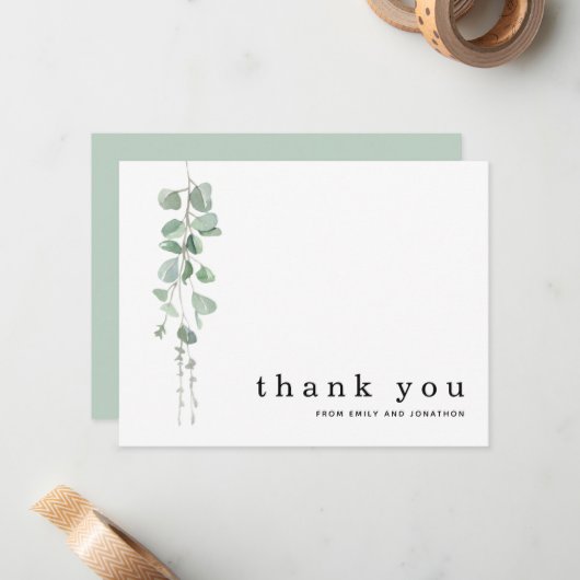 Einfache Eukalyptus-Namen für Hochzeiten Vielen Da Mitteilungskarte (Vorderseite/Rückseite Beispiel)