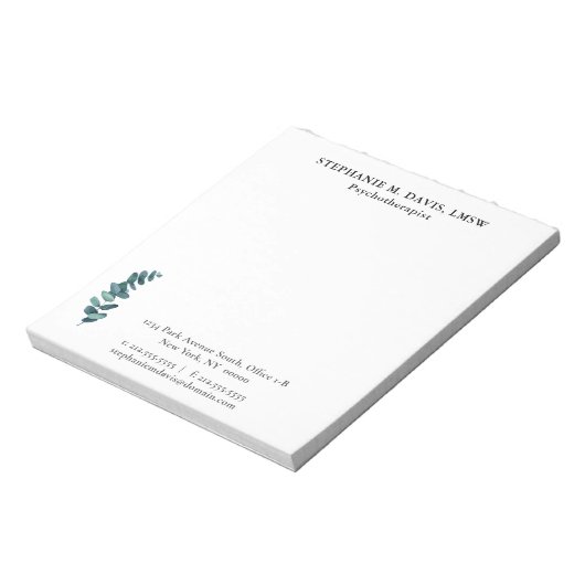 Einfache Eukalyptus Personalisiert Therapeutin Not Notizblock (Rotiert)