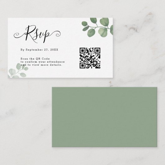 Einfache Eukalyptus QR Code UAWG Wedding Mitteilungskarte (Vorne/Hinten)