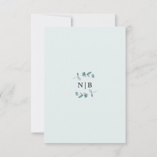 Einfache Eukalyptus-Rahmen mit kalligrafischer Hoc RSVP Karte (Rückseite)