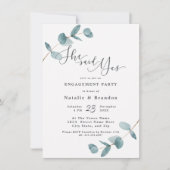 Einfache Eukalyptus Sie sagte Ja Engagement Partei Einladung (Vorderseite)