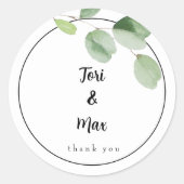 Einfache Eukalyptus Stem Personalisierte White Wed Runder Aufkleber (Vorderseite)