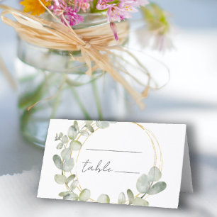 Einfache Eukalyptus-Trauung und Goldhochzeit Platzkarte
