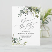 Einfache Eukalyptus Verlasse Grünflächen Save the Einladung (Stehend Vorderseite)