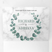 Einfache Eukalyptus-Wreath in einer Marmorhochzeit Dreifach Gefaltete Einladung (Innen Erste Seite)