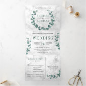 Einfache Eukalyptus-Wreath in einer Marmorhochzeit Dreifach Gefaltete Einladung (Innenseite)