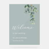 Einfache Eukalyptusblatt Hochzeit Willkommen Acrylschild (Vorderseite)