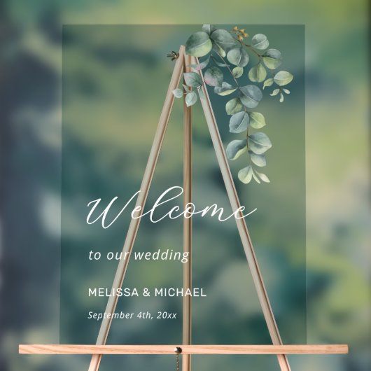 Einfache Eukalyptusblatt Hochzeit Willkommen Acrylschild (Neutral)