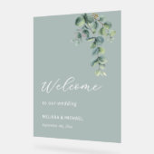 Einfache Eukalyptusblatt Hochzeit Willkommen Acrylschild (Winkel)