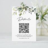 Einfache Eukalyptusblätter QR-Code Hochzeitsdetail Begleitkarte (Stehend Vorderseite)