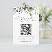 Einfache Eukalyptusblätter QR-Code Hochzeitsdetail Begleitkarte (Stehend Vorderseite)