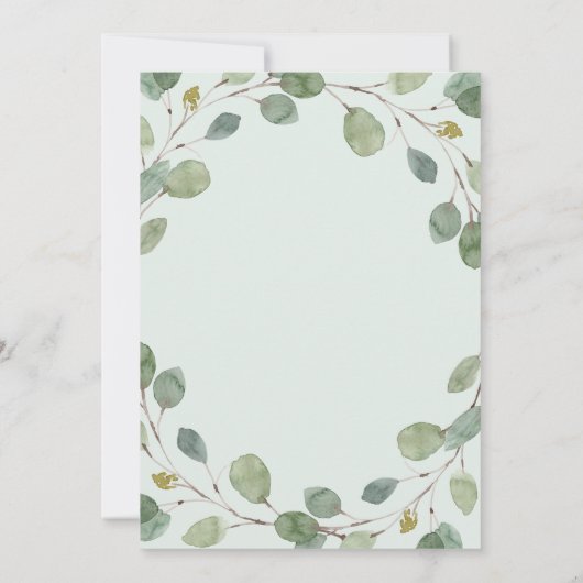 Einfache Eukalyptusgrüne und Goldkreuztaufe Einladung (Rückseite)