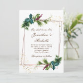 Einfache Evergreen Gold Frame Christliche Hochzeit Einladung (Stehend Vorderseite)