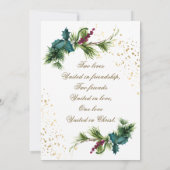 Einfache Evergreen Gold Frame Christliche Hochzeit Einladung (Rückseite)