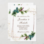 Einfache Evergreen Gold Frame Christliche Hochzeit Einladung (Vorne/Hinten)