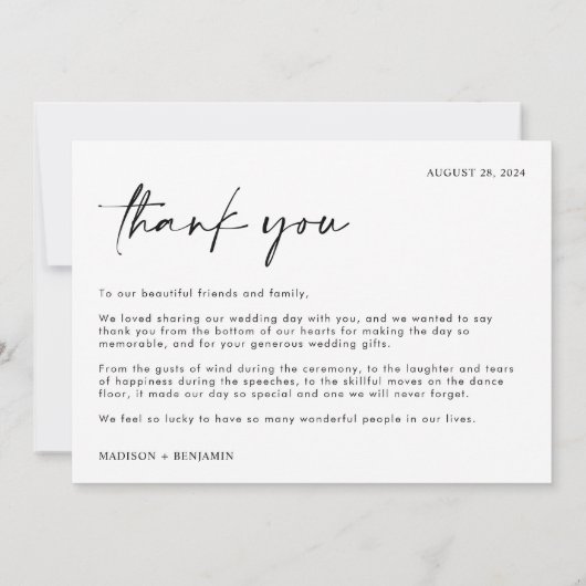 Einfache Extravagante Kalligrafie-Schwarz-Script-H Dankeskarte (Rückseite)