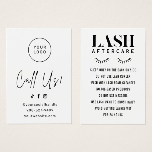 Einfache Eyelash-Extensions Lash Aftercare Card (Vorne & Hinten)