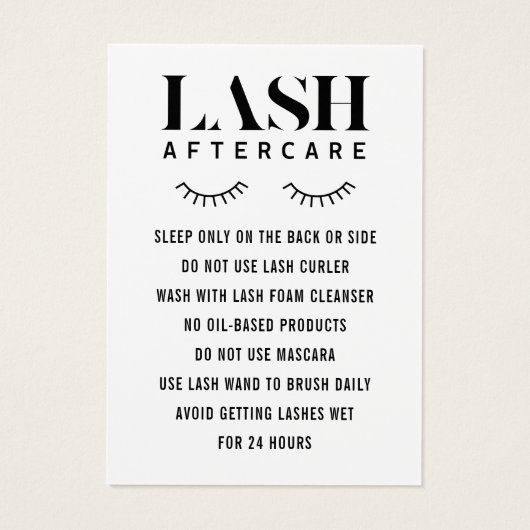 Einfache Eyelash-Extensions Lash Aftercare Card (Rückseite)
