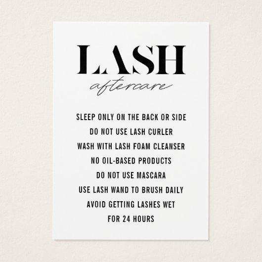 Einfache Eyelash-Extensions Lash Aftercare Card (Rückseite)