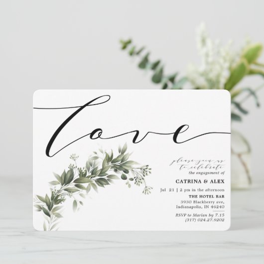Einfache Faded Greenerenerity Engagement Party Einladung (Stehend Vorderseite)