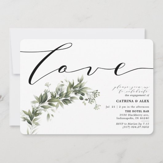 Einfache Faded Greenerenerity Engagement Party Einladung (Vorderseite)