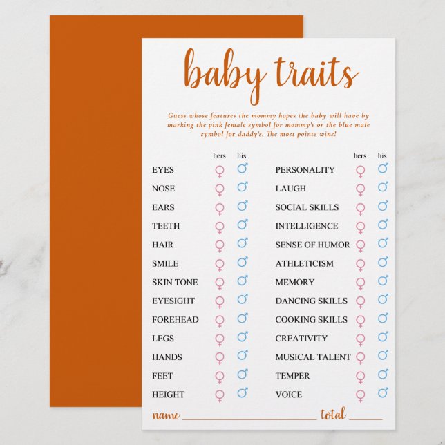 Einfache Fall Baby Trait | Orange Keepake Card (Vorne/Hinten)